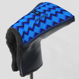 Change Initial Add Name Blue Woven Metal Texture   Golf Head Cover