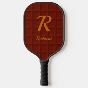 Change Initial, Add Name Brown Cushioned Squares  Pickleball Paddle
