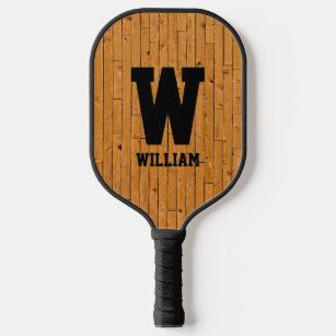 Change Initial, Add Name, Brown Wood Panel Pickleball Paddle