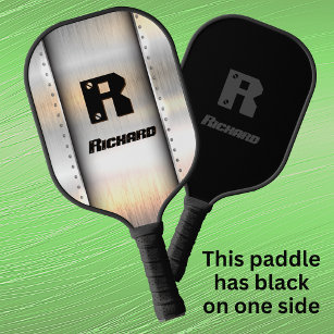 Change Initial, Add Name, Brushed Metal Strips,   Pickleball Paddle