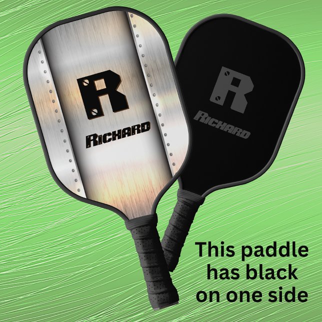 Change Initial, Add Name, Brushed Metal Strips,   Pickleball Paddle (Creator Uploaded)