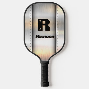 Change Initial, Add Name, Brushed Metal Strips,  Pickleball Paddle