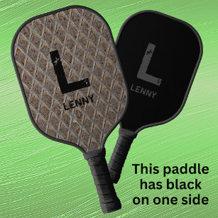 Change Initial, Add Name, Chequered Plate Black Ba Pickleball Paddle
