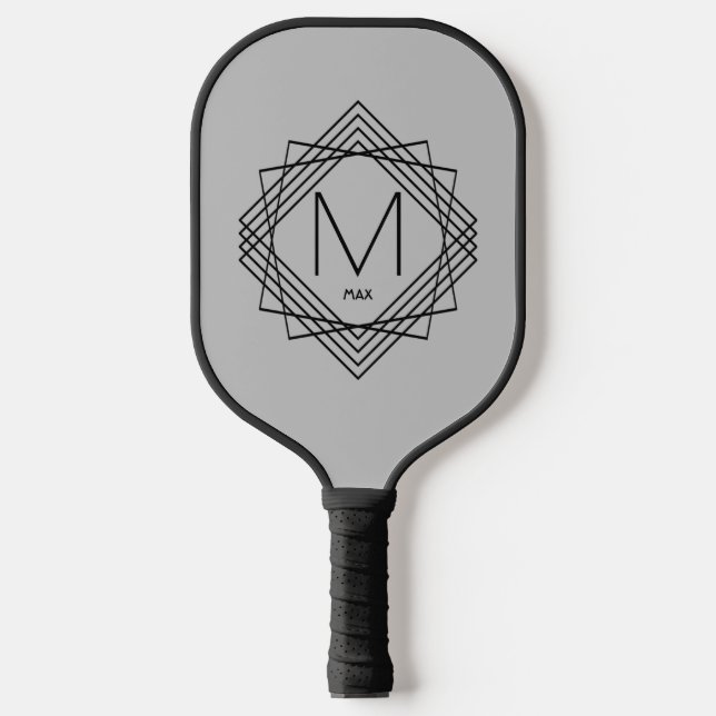 Change Initial, Add Name Classic Black Geometric   Pickleball Paddle (Front)