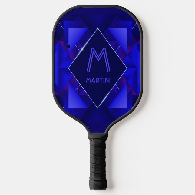 Change Initial, Add Name Geometric Blue Pickleball Paddle (Front)