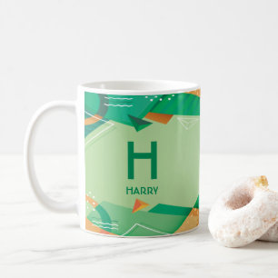 Change Initial Add Name Geometric Green F G H I j Coffee Mug