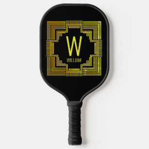 Change Initial, Add Name Gold Geometric Lines  Pickleball Paddle