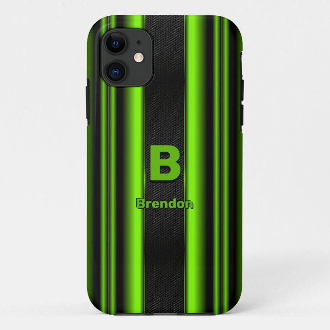 Change Initial Add Name Green & Black Stripes    Case-Mate iPhone Case (Back)