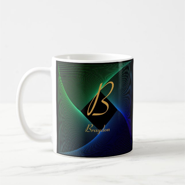 Change Initial Add Name Green Blue Swirl A B C D E Coffee Mug (Left)