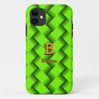 Change Initial Add Name Green Metallic Strip Weave