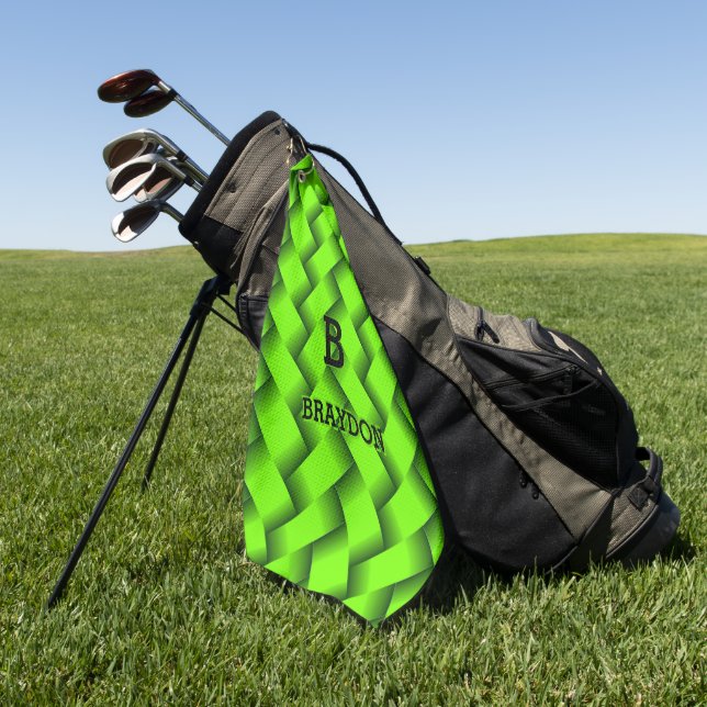 Change Initial Add Name Green Woven Metal Texture  Golf Towel (Green)
