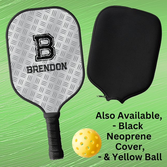 Change Initial, Add Name, Grey Checker Plate Look Pickleball Paddle (Creator Uploaded)