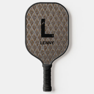 Change Initial, Add Name,  Grey Chequered Plate Pickleball Paddle