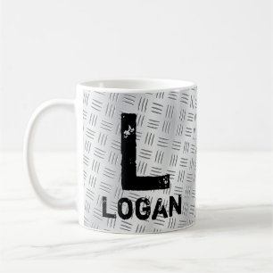 Change Initial Add Name H I J K L M N Checkerplate Coffee Mug