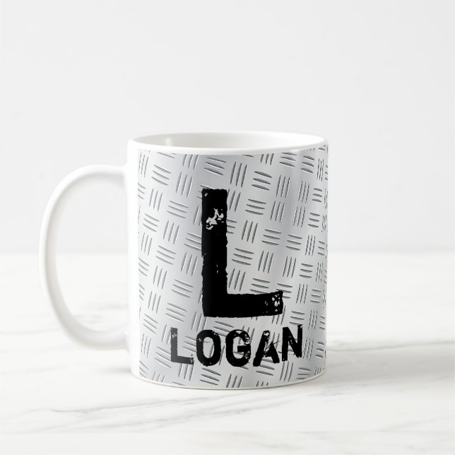 Change Initial Add Name H I J K L M N Checkerplate Coffee Mug (Left)
