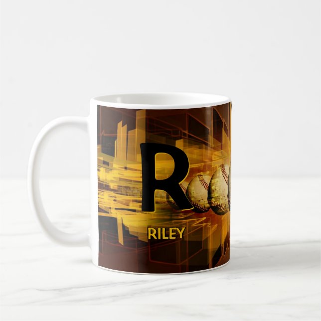 Change Initial Add Name  O P Q R S T   Baseball Coffee Mug (Left)