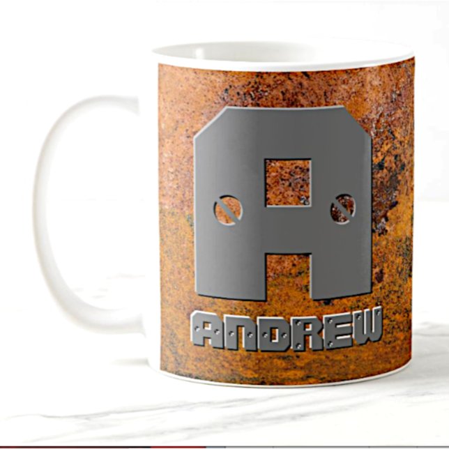 Change Initial Add Name R S T U V  on Rusty Metal Coffee Mug (Creator Uploaded)