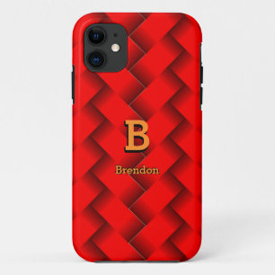 Change Initial Add Name Red Metallic Strips Weave iPhone 11 Case
