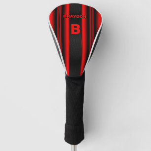 Change Initial Add Name Red on Black Stripes       Golf Head Cover