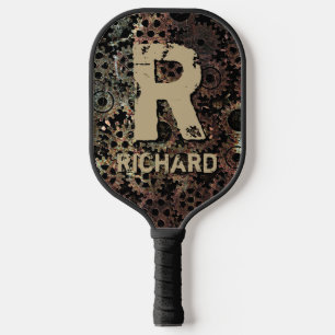 Change Initial, Add Name, Rusty Metal Gears Pickleball Paddle