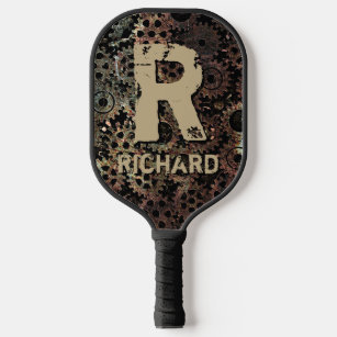 Change Initial, Add Name, Rusty Metal Gears Pickleball Paddle