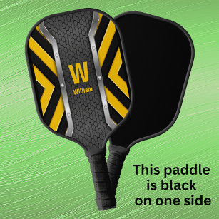 Change Initial, Add Name, Safety Yellow Black Pickleball Paddle