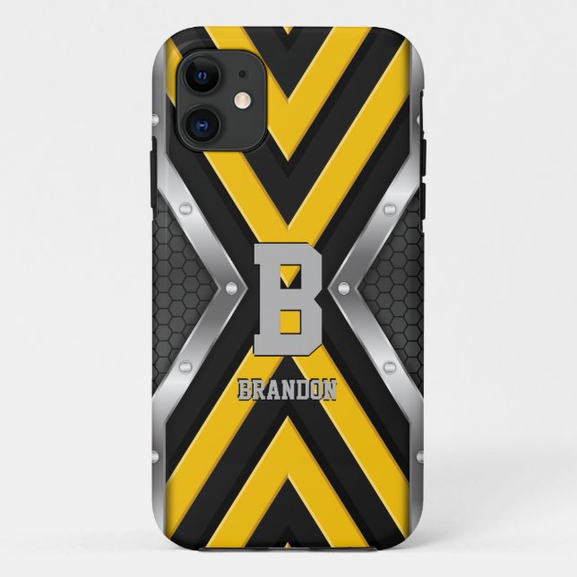Change Initial Add Name Safety Yellow Black Silver Case-Mate iPhone Case (Back)