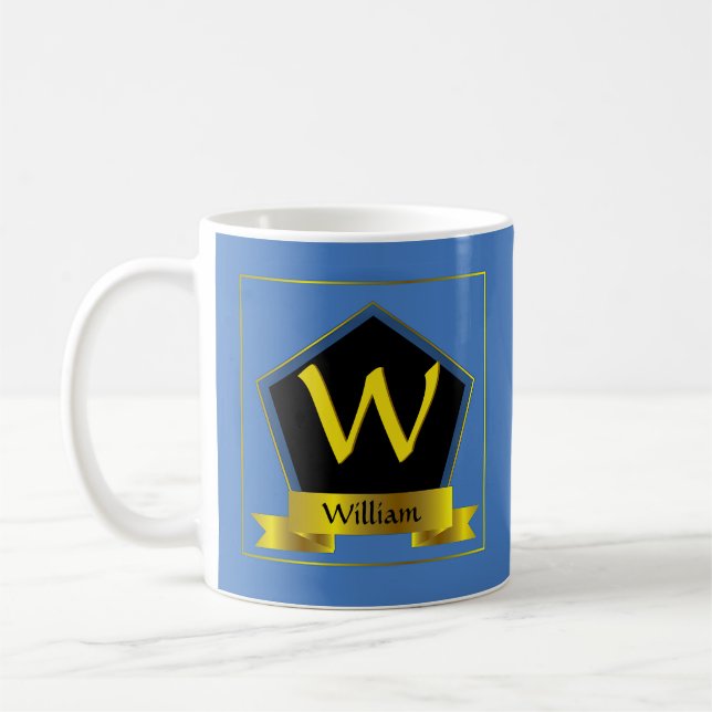 Change Initial Add Name, Shield Ribbon - W X Y Z Coffee Mug (Left)