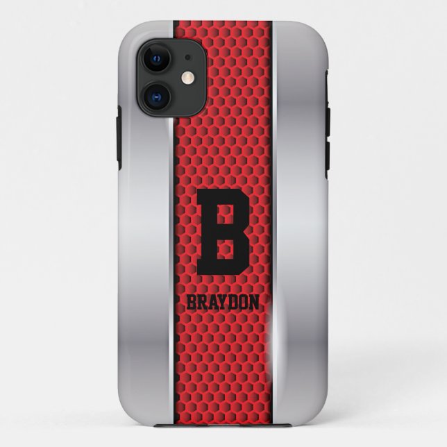 Change Initial Add Name Silver Grey Red Texture Case-Mate iPhone Case (Back)