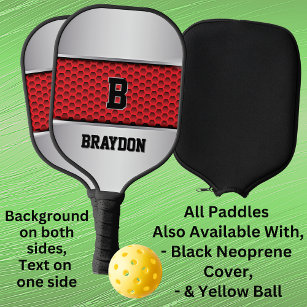Change Initial, Add Name, Silver Grey Red Texture Pickleball Paddle