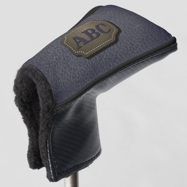 Change Initial, Leather Badge  Leather Look Grey Golf Head Cover (3/4 Front)