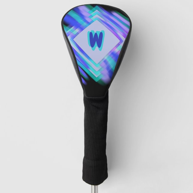 Change Initial, Soft Blue Aqua Diamonds            Golf Head Cover (Front)