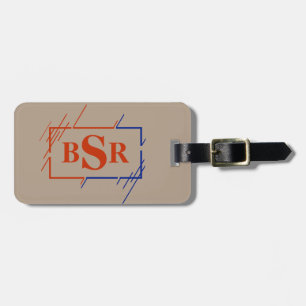 Change Initials, 3 Letter Monogram Brown Blue Luggage Tag