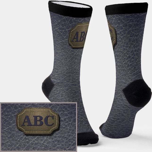 Change Initials, Leather Badge  Leather Look Grey Socks (Creator Uploaded)