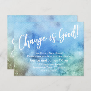 Change is Good! Blue Green Watercolor Announcement