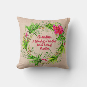 Change Name Add Text Grandma Pink Floral Boho      Throw Pillow