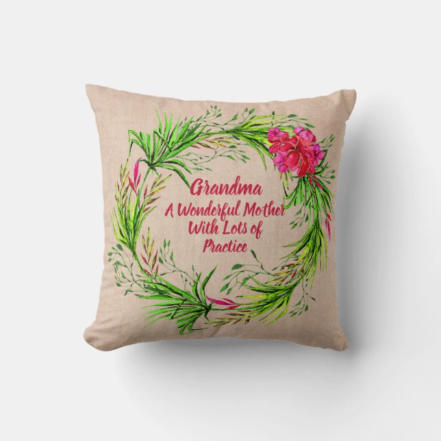 Change Name Add Text Grandma Pink Floral Boho      Throw Pillow (Front)