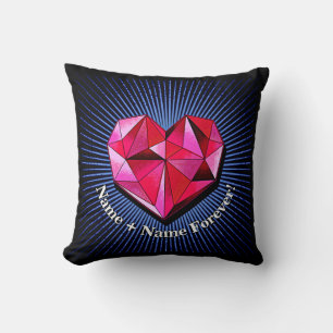 Change Name Add Text Red Geometric Heart Love Throw Pillow