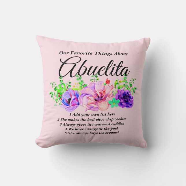 Change Name, List - Favourite Things About Abuelit Throw Pillow (Front)