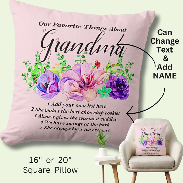Change Name & List - Favourite Things About Grandm Throw Pillow (Creator Uploaded)
