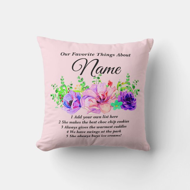 Change Name, List  Favourite Things About Name Throw Pillow (Front)