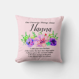 Change Name & List - Favourite Things About Nanna Throw Pillow