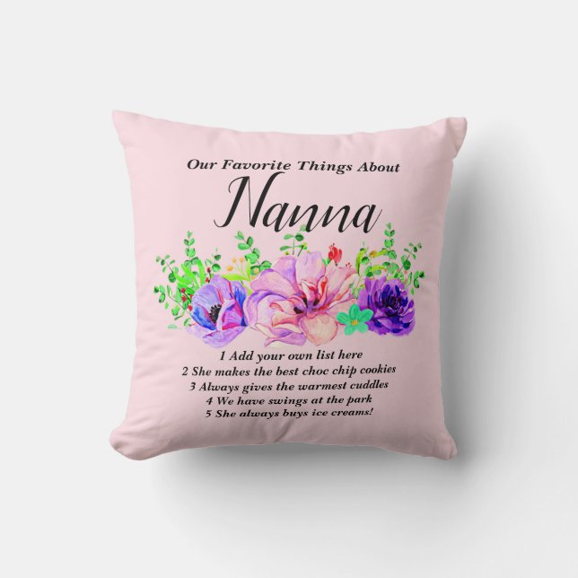 Change Name & List - Favourite Things About Nanna  Throw Pillow (Front)