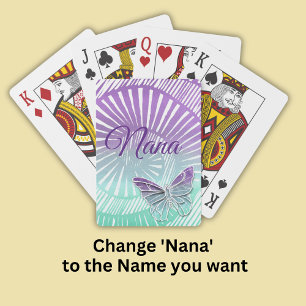 Change Name - Nana with Purple Swirl & Butterfly Playing Cards