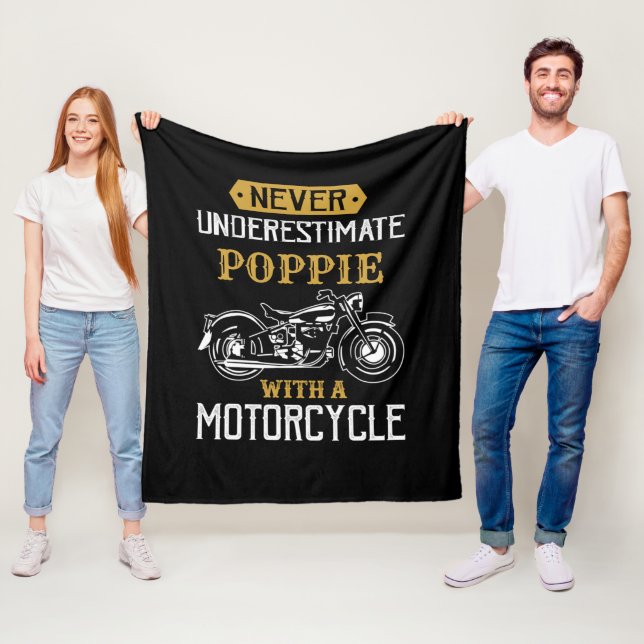 Change Name Never Underestimate Grandpa Motorcycle Fleece Blanket (In Situ)