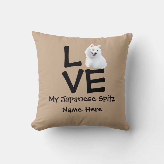 Change Name Photo Text Japanese Spitz Love Dog Throw Pillow (Front)