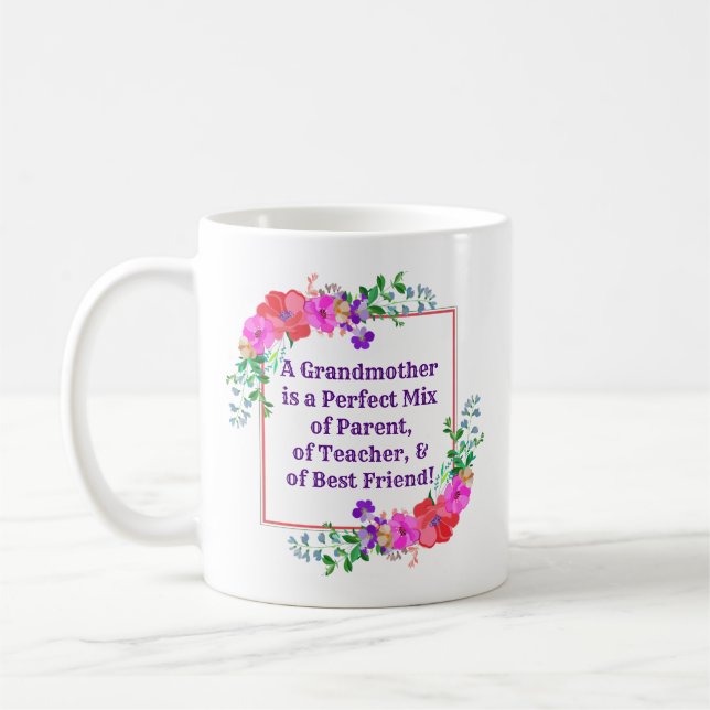 Change Name & Text Grandmother Perfect Mix Pink Coffee Mug (Left)