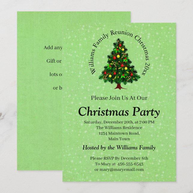 Change Name Text Matching Christmas Tree Invitation (Front/Back)