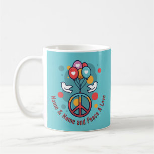 Change Name Text Peace Love Boho Hippie Doves      Coffee Mug