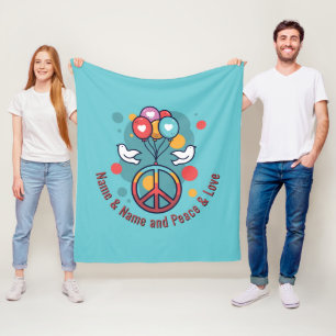 Change Name Text Peace Love Boho Hippie Doves      Fleece Blanket
